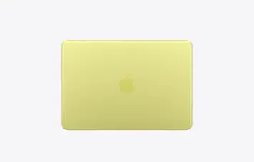 Apple MacBook Neo 2026 Citrus colour — closed lid top view showing Apple logo on recycled aluminium body