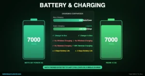 Moto G67 Power 5G 30W vs Redmi 15 5G 33W charging with 7000mAh battery comparison
