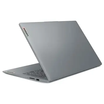 Lenovo IdeaPad Slim 3 15IAH8 closed lid top angle showing fingerprint-resistant IMR finish in Arctic Grey