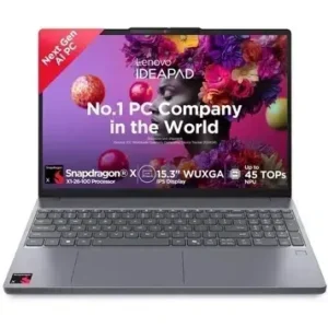 Front view of Lenovo IdeaPad Slim 3 83N3002QIN highlighting Snapdragon X and 45 TOPS NPU specs main