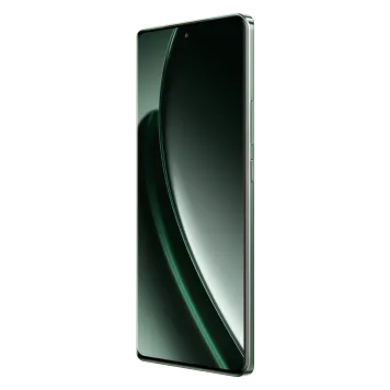 Close-up side view of the Realme GT 6 5G in green, highlighting its curved display and right side with power and volume buttons.